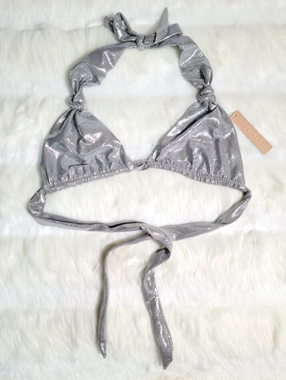 SKIMS Liquid Shine Swim Micro Triangle Top Grey Smoke Women Medium NEW